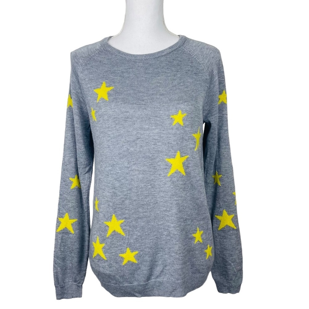 Magaschoni Cashmere Blend Crewneck Gray Yellow Star Sweater Size M - Picture 3 of 11